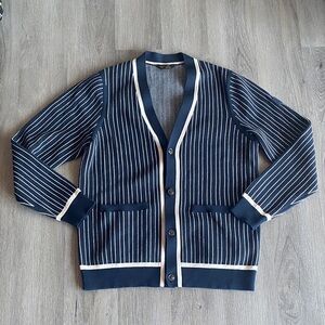 RHONE Navy and White Striped Cardigan